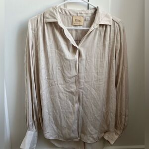 Elite Tahari Button Down Satin Ingenue Long Sleeve Button Up Light Pink Ivory